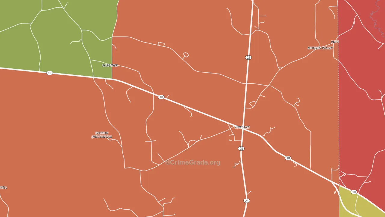 Vineland, AL Map of Arson Rates