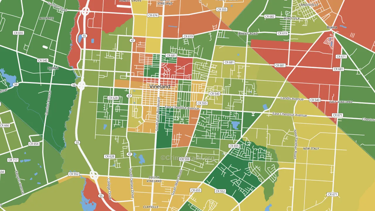 Vineland, NJ Map of Arson Rates