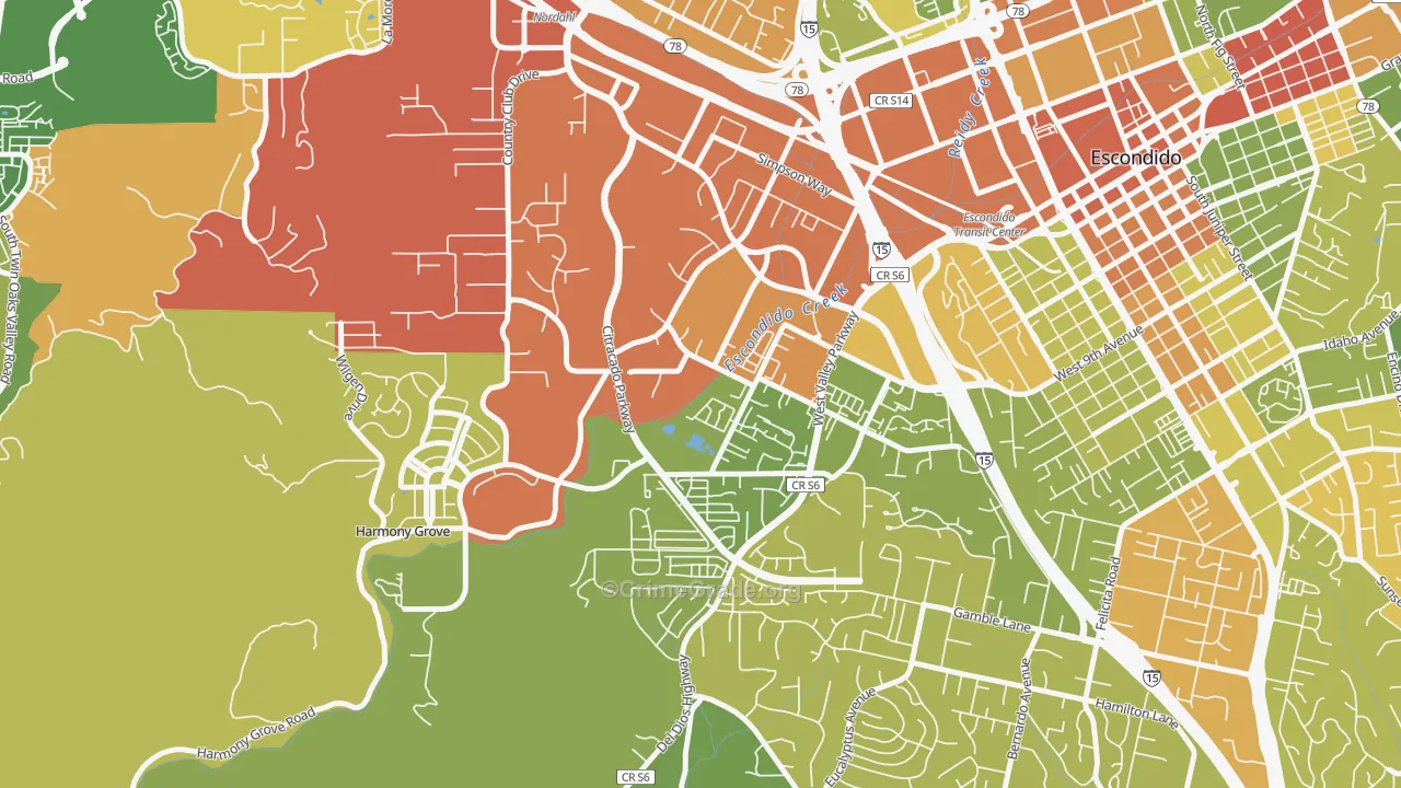 Vineyard, Escondido, CA Map of Arson Rates