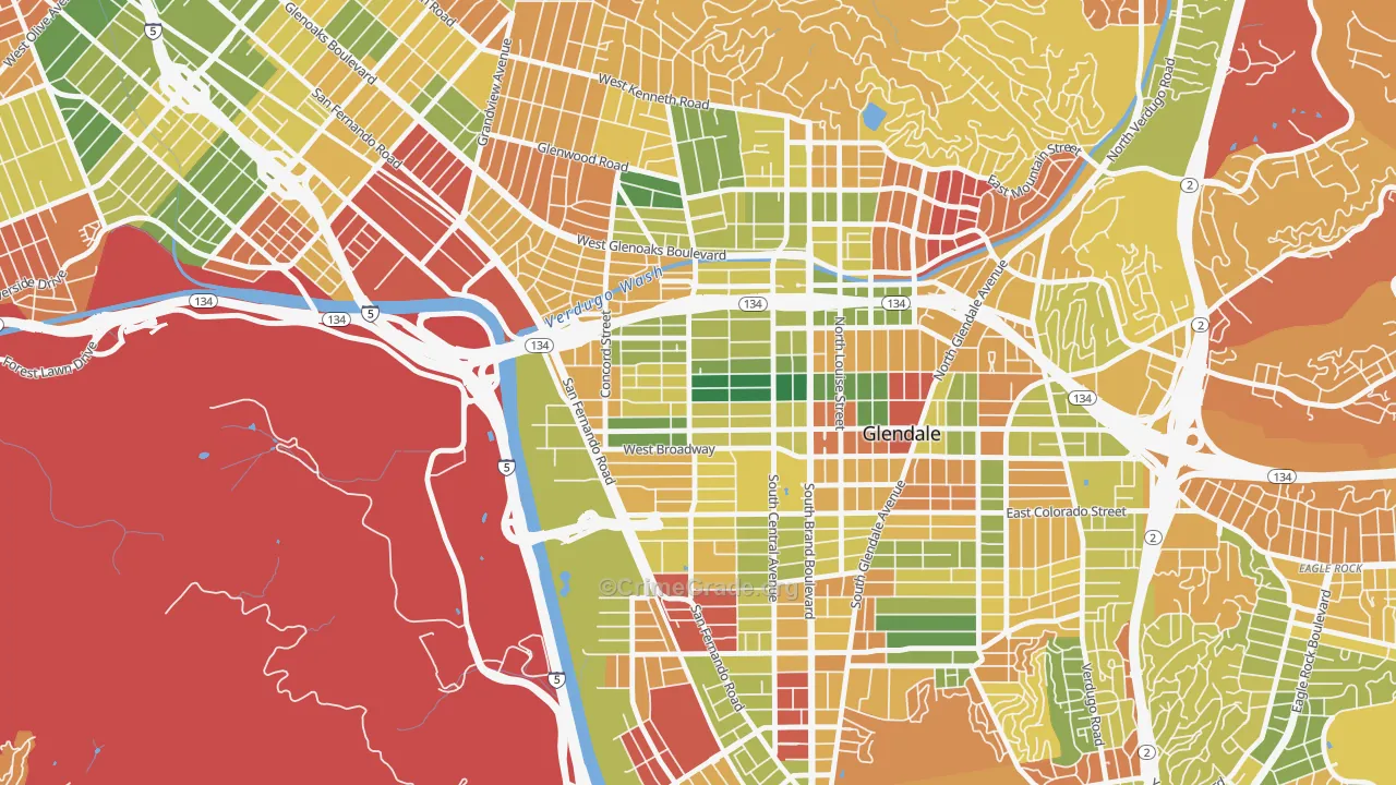 Vineyard-Los Angeles, Glendale, CA Map of Arson Rates