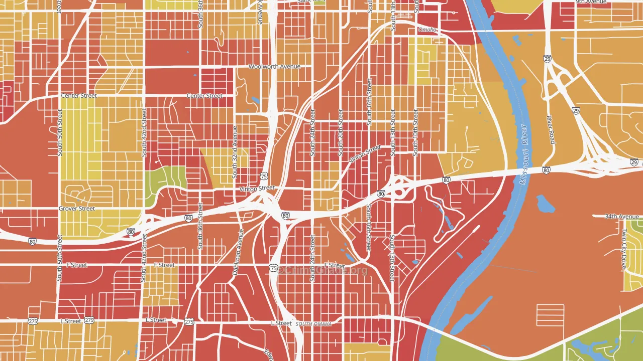 Vinton Street, Omaha, NE Map of Arson Rates