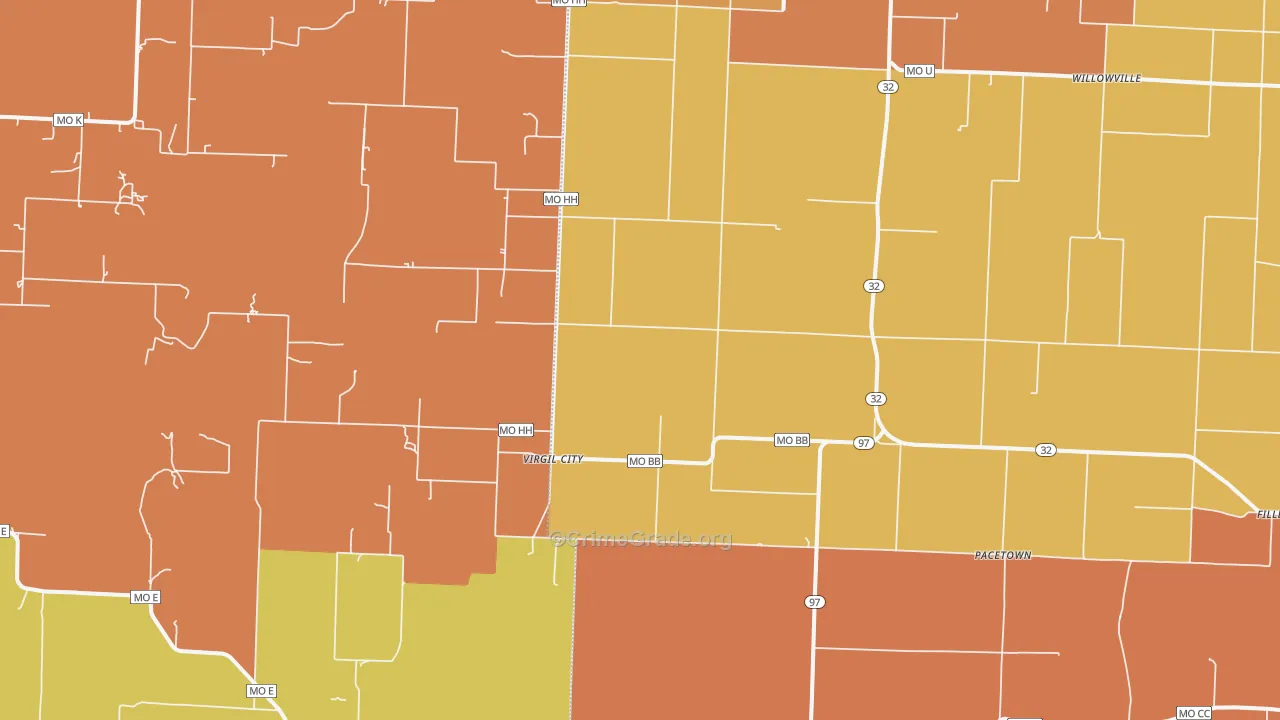 Virgil City, MO Map of Arson Rates