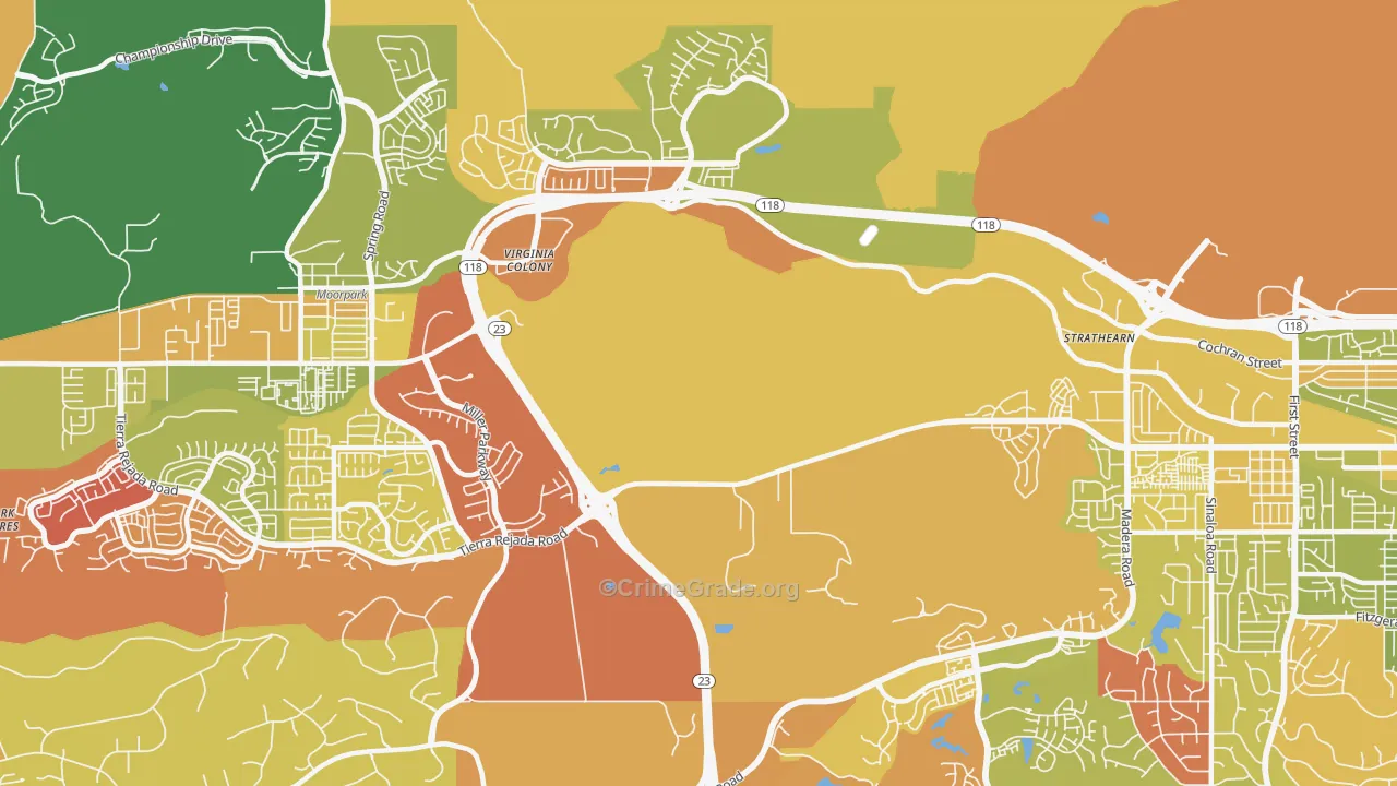 Virginia Colony, CA Map of Arson Rates