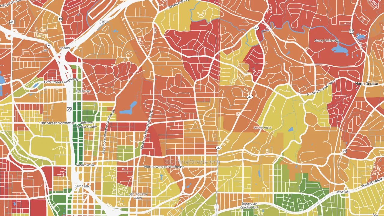 Virginia-Highland, Atlanta, GA Map of Arson Rates
