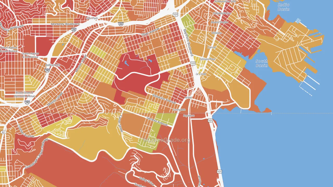 Visitacion Valley, San Francisco, CA Map of Arson Rates