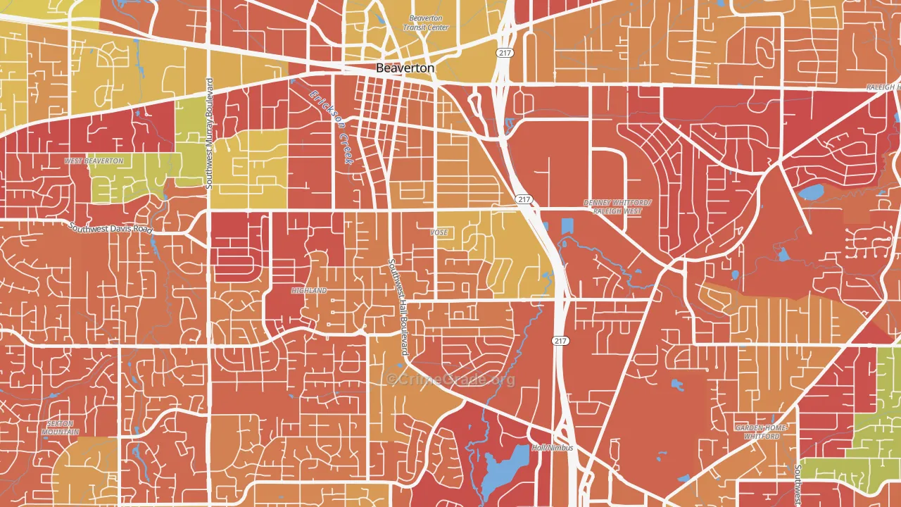 Vose, Beaverton, OR Map of Arson Rates