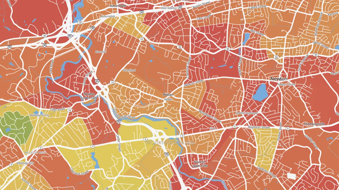 Waban, MA Map of Arson Rates