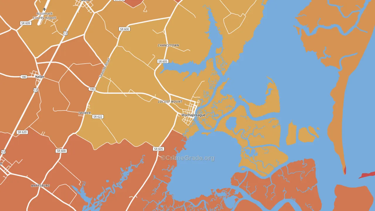 Wachapreague, VA Map of Arson Rates