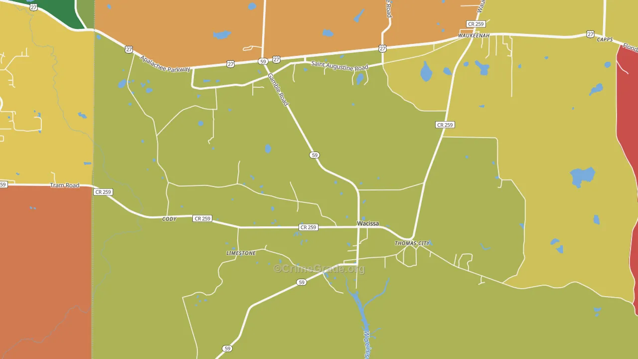 Wacissa, FL Map of Arson Rates