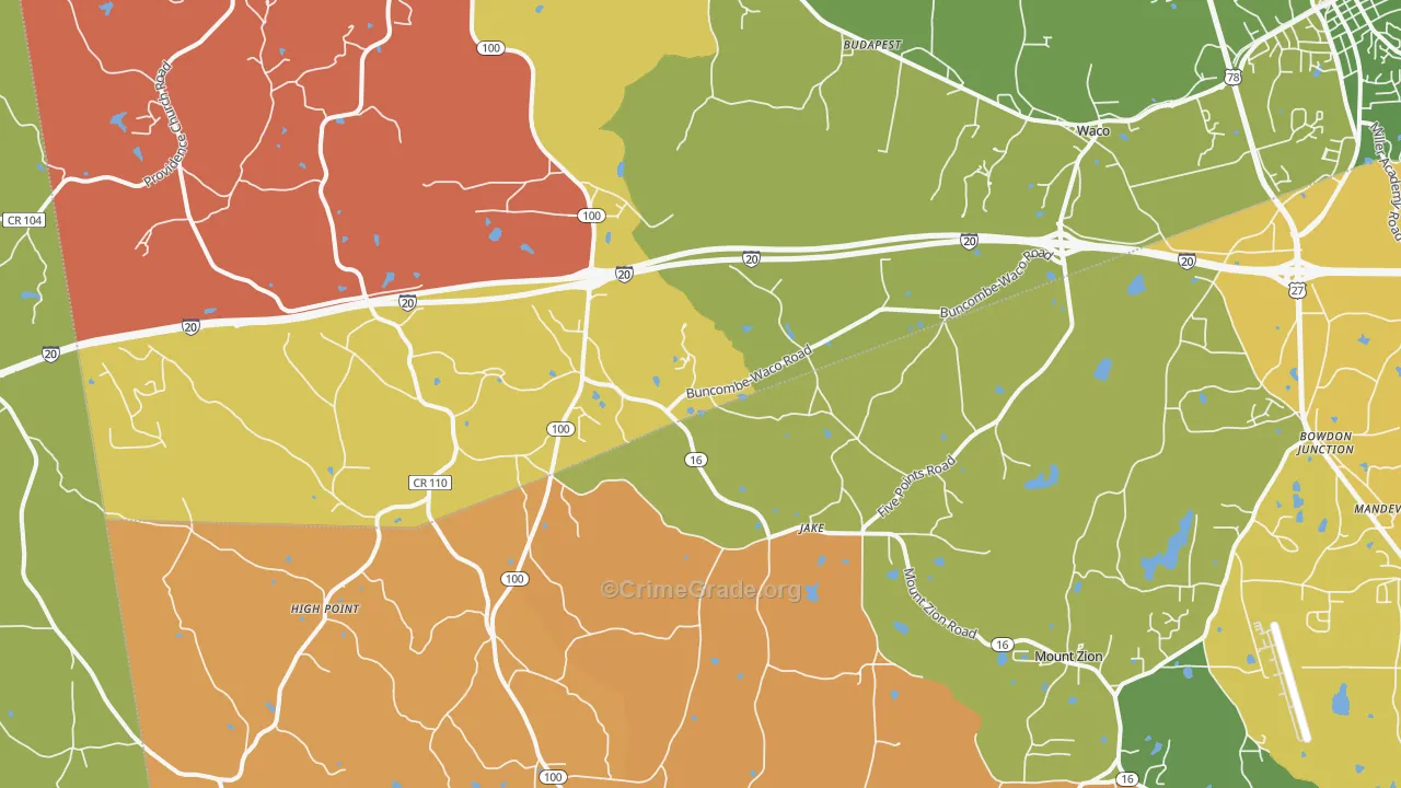 Waco, GA Map of Arson Rates