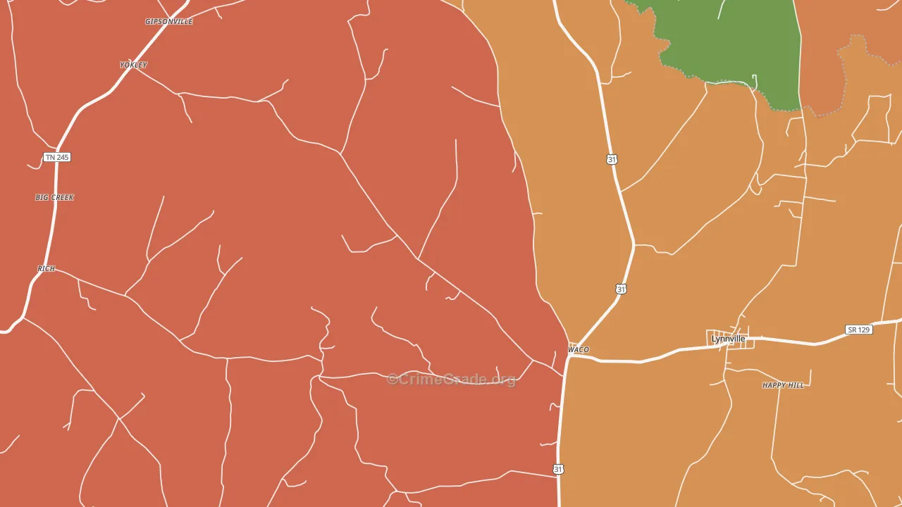 Waco, TN Map of Arson Rates