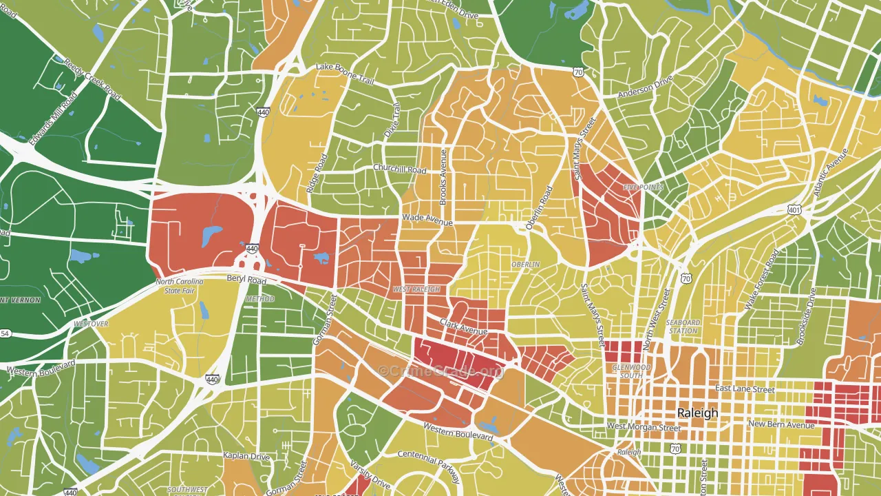 Wade, Raleigh, NC Map of Arson Rates