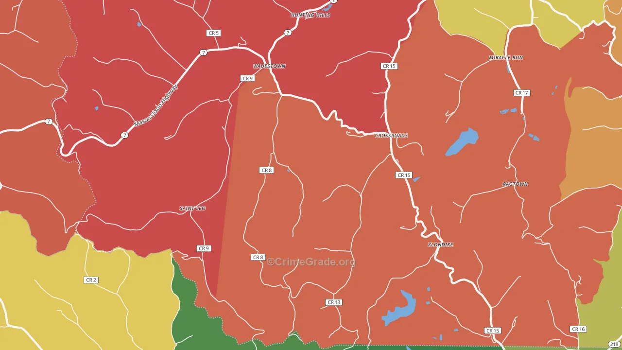 Wadestown, WV Map of Arson Rates