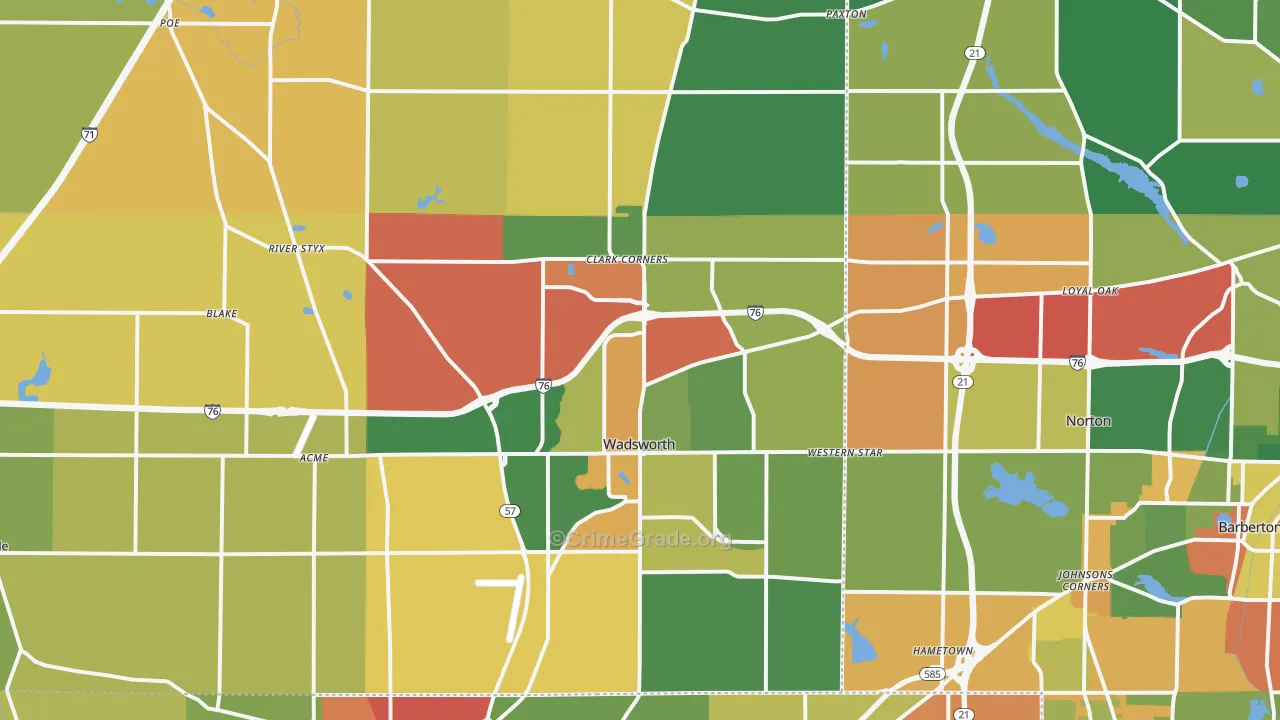 Wadsworth, OH Map of Arson Rates