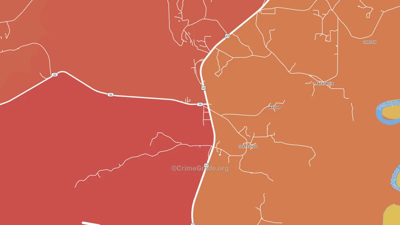 Wagarville, AL Map of Arson Rates
