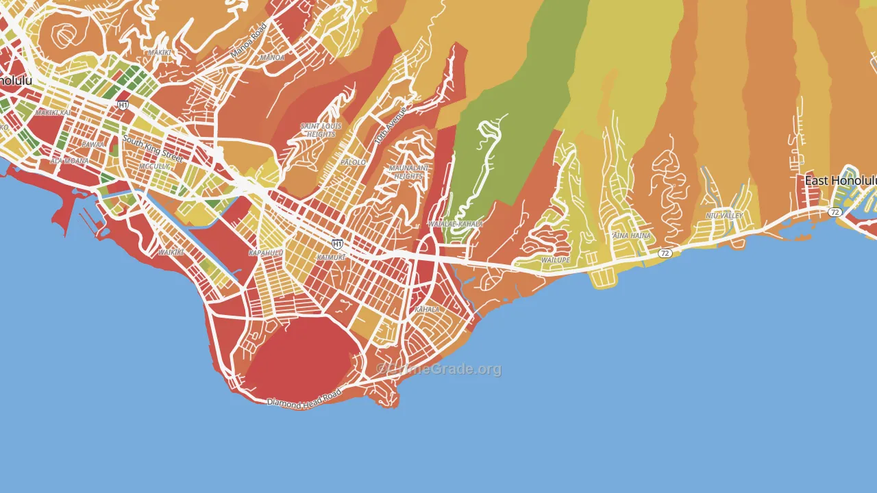 Waialae-Kahala, Honolulu, HI Map of Arson Rates