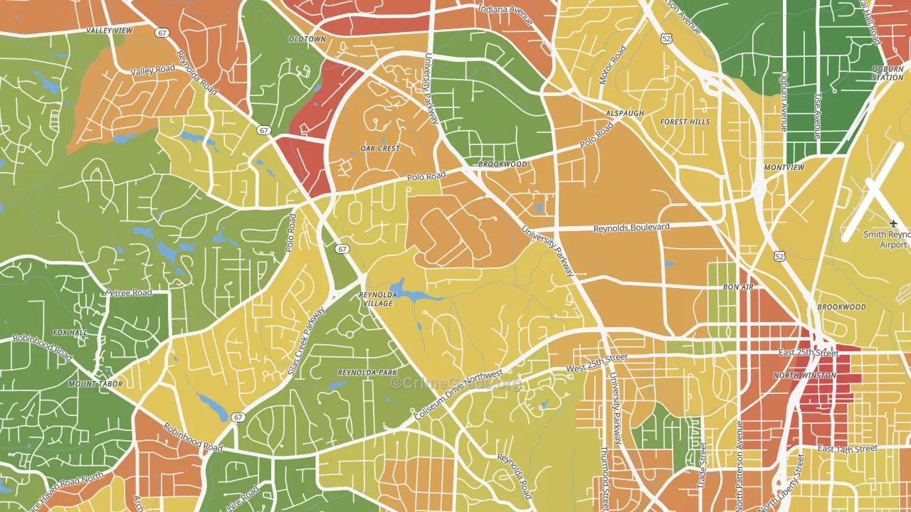 Wake Forest University, Winston-Salem, NC Map of Arson Rates