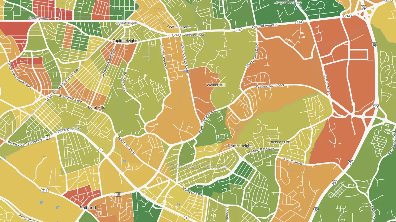 Walker Mill, District Heights, MD Map of Arson Rates