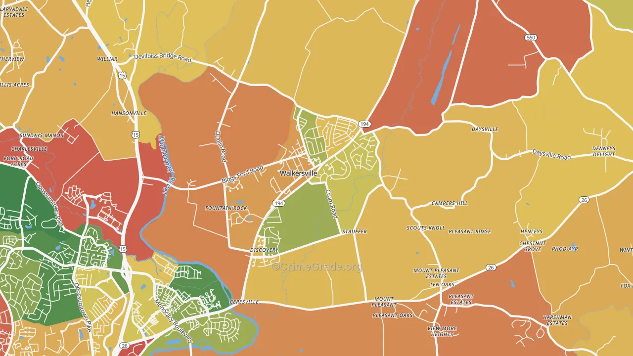 Walkersville, MD Map of Arson Rates