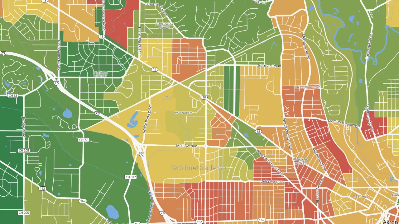 Wallhaven, Akron, OH Map of Arson Rates