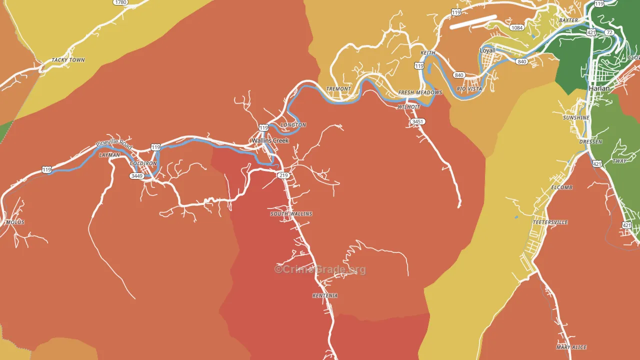 Wallins Creek, KY Map of Arson Rates