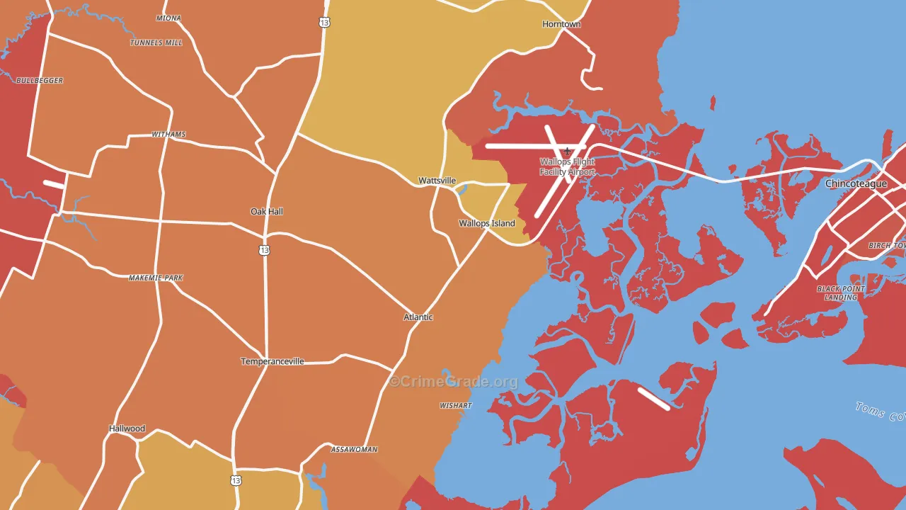 Wallops Island, VA Map of Arson Rates