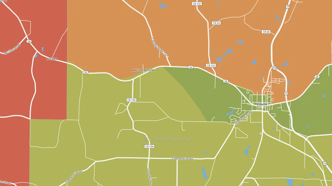 Walls Crossing, GA Map of Arson Rates