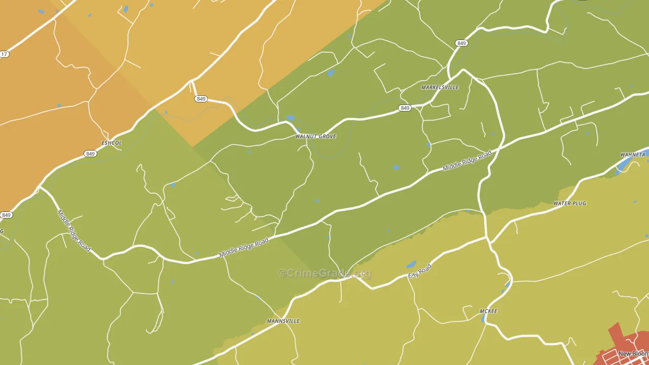 Walnut Grove, PA Map of Arson Rates