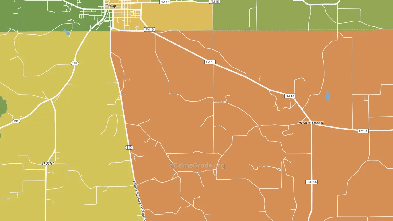 Walnut Grove, TX Map of Arson Rates