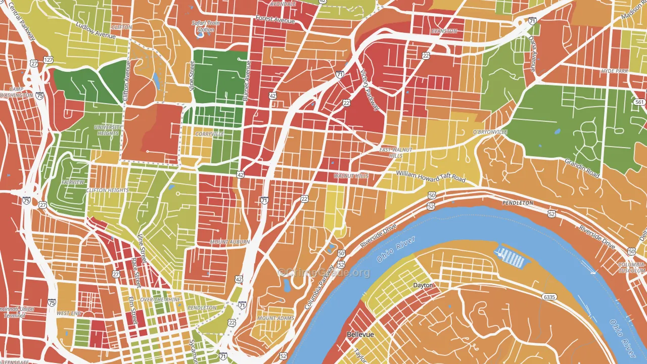 Walnut Hills, Cincinnati, OH Map of Arson Rates