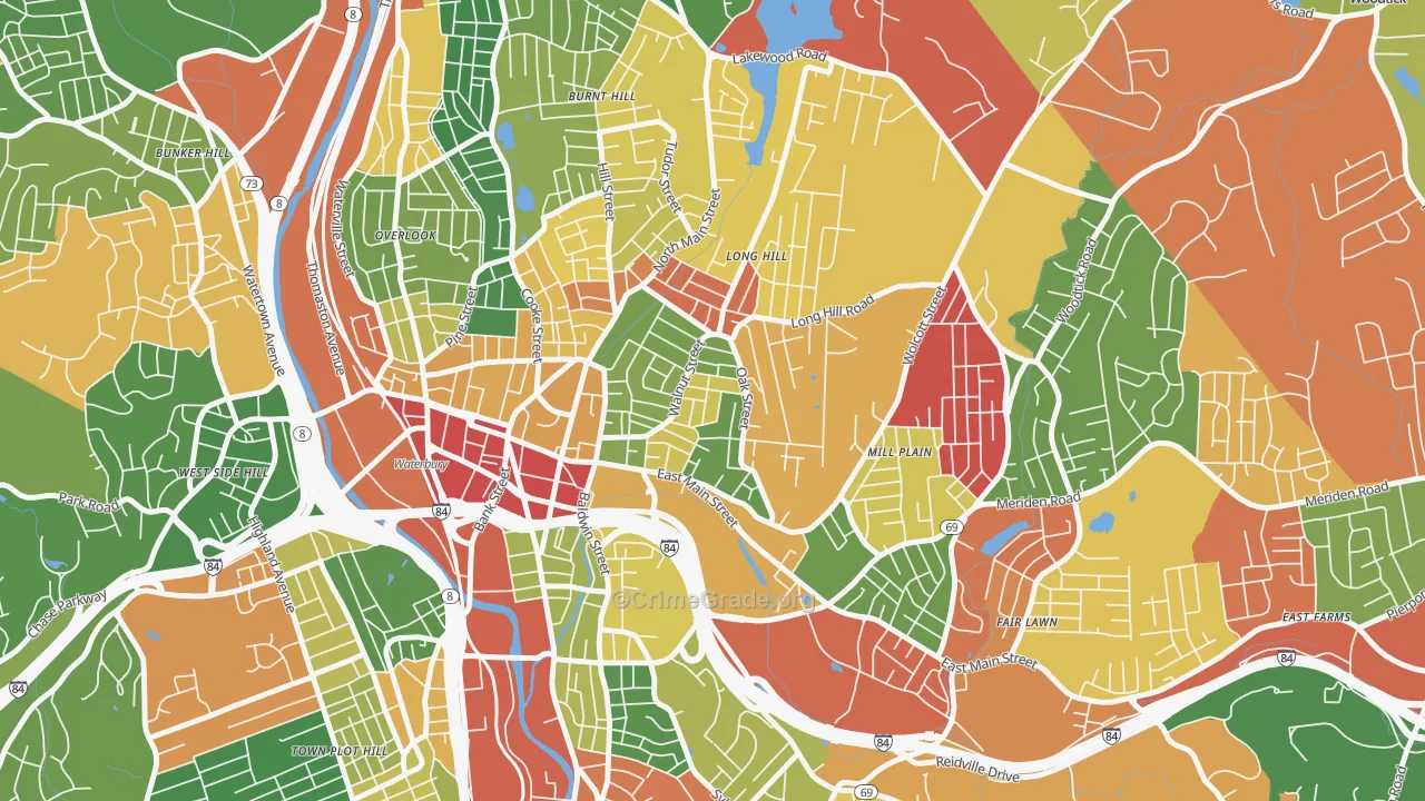 Walnut Orange Walsh, Waterbury, CT Map of Arson Rates