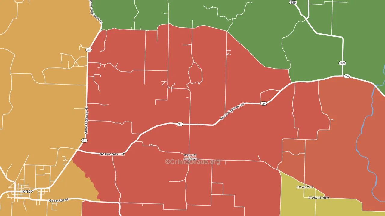 Walnut Springs, AR Map of Arson Rates