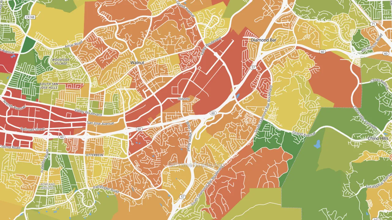 Walnut Valley, Diamond Bar, CA Map of Arson Rates