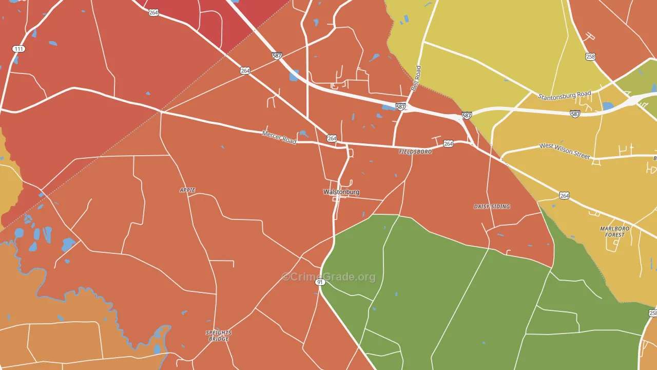 Walstonburg, NC Map of Arson Rates