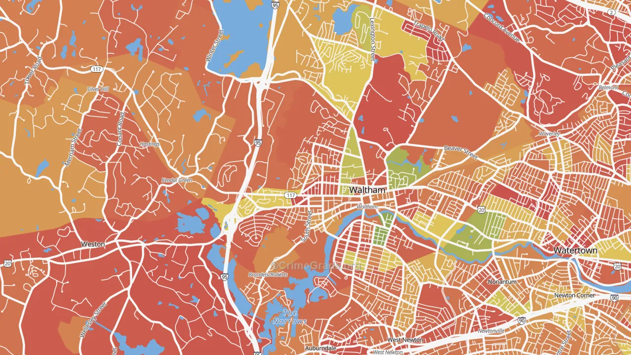 Waltham Highlands, Waltham, MA Map of Arson Rates