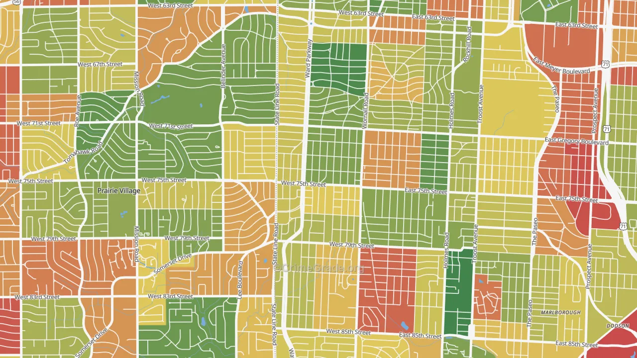 Ward Parkway, Kansas City, MO Map of Arson Rates