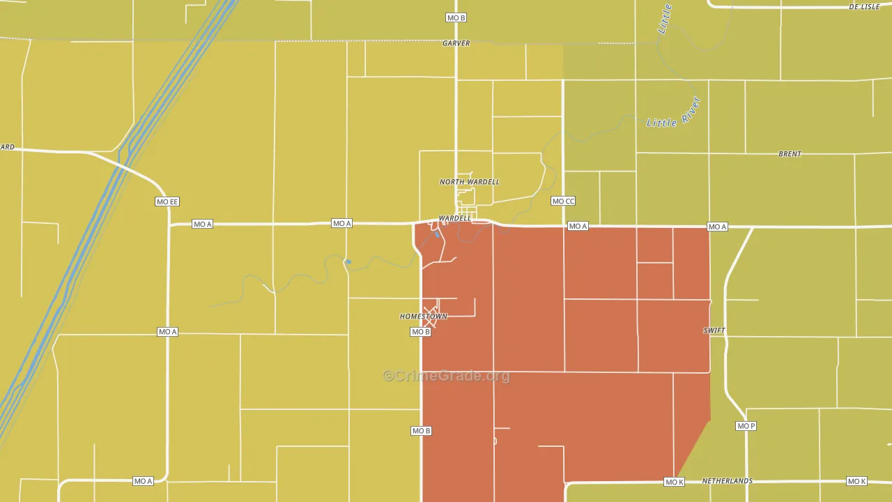 Wardell, MO Map of Arson Rates