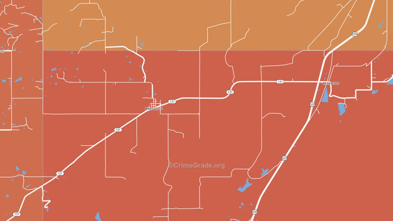 Wardville, OK Map of Arson Rates