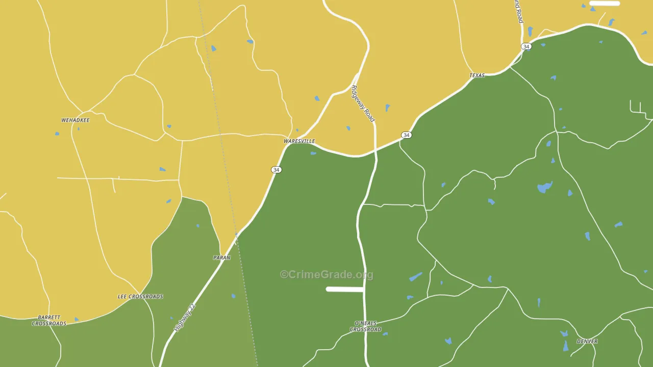 Waresville, GA Map of Arson Rates