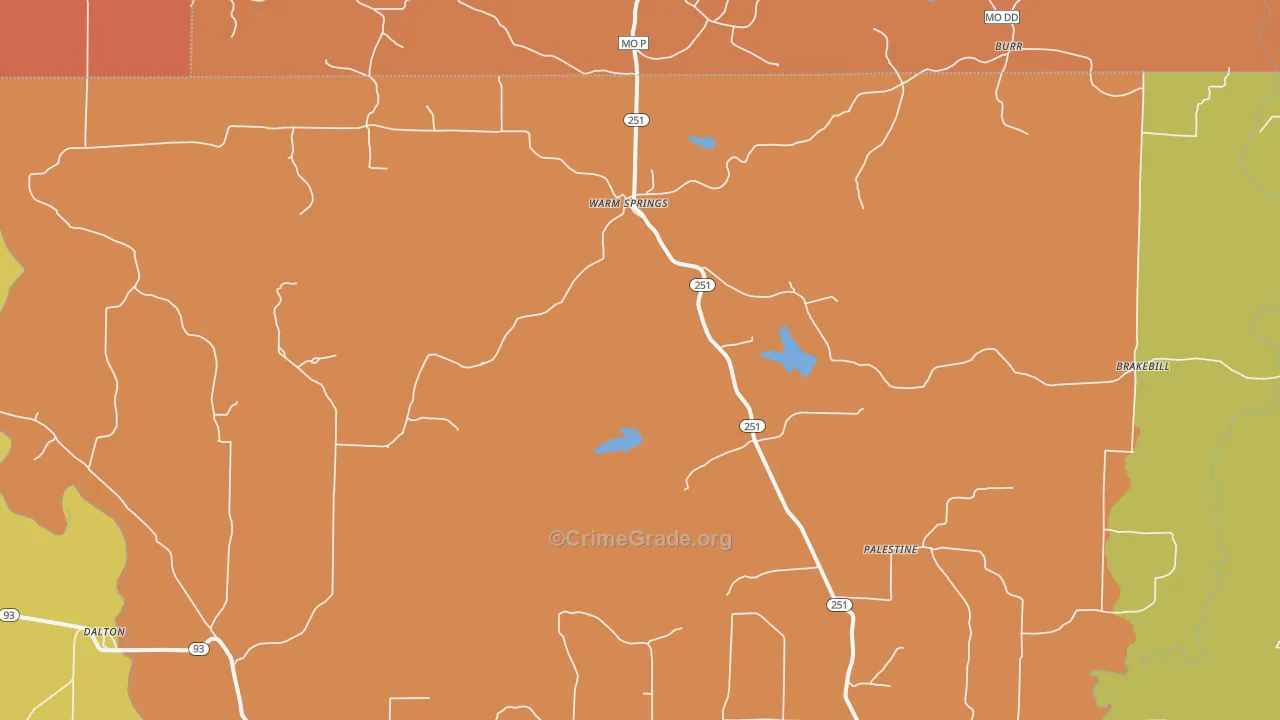 Warm Springs, AR Map of Arson Rates