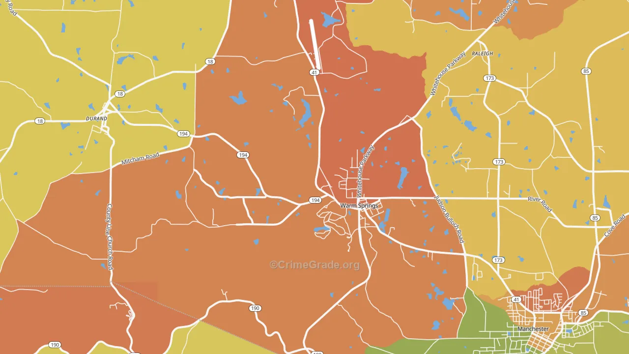 Warm Springs, GA Map of Arson Rates