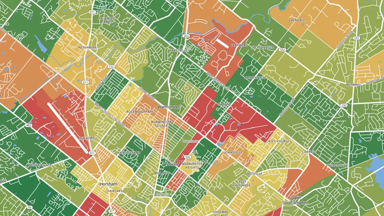Warminster, PA Map of Arson Rates