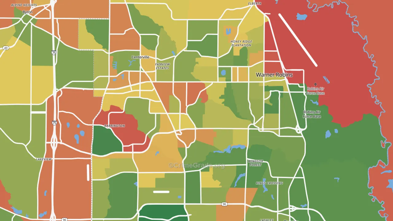 Warner Robins, GA Map of Arson Rates