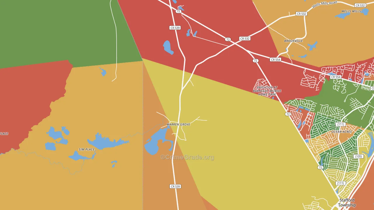 Warren Grove, NJ Map of Arson Rates