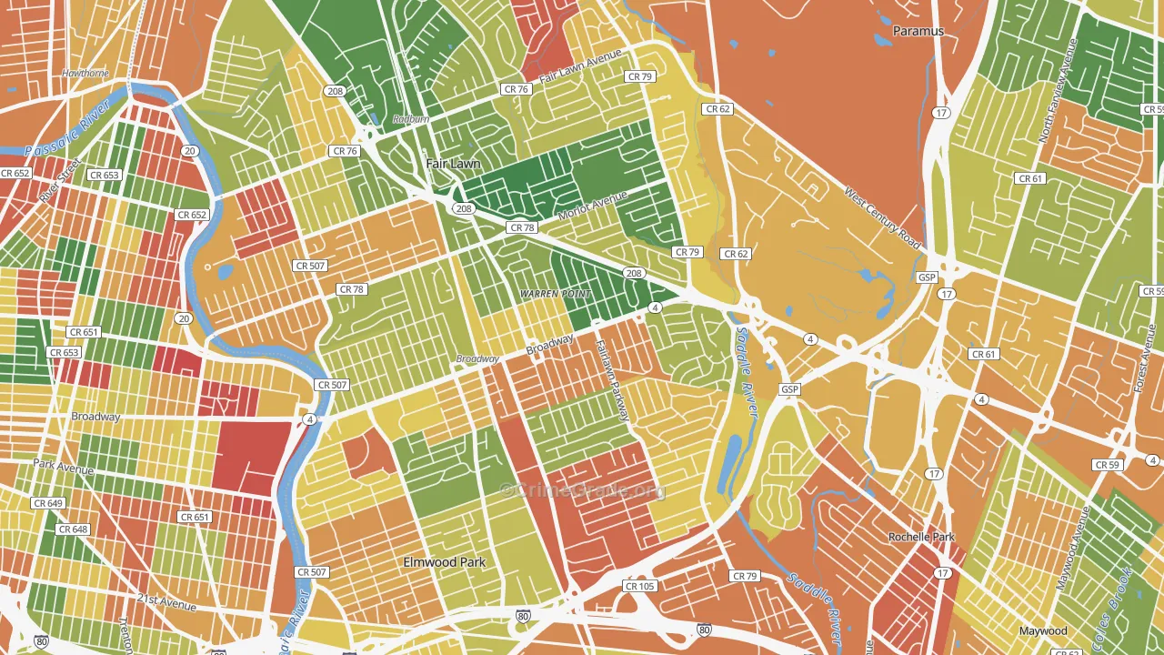 Warren Point, Fair Lawn, NJ Map of Arson Rates