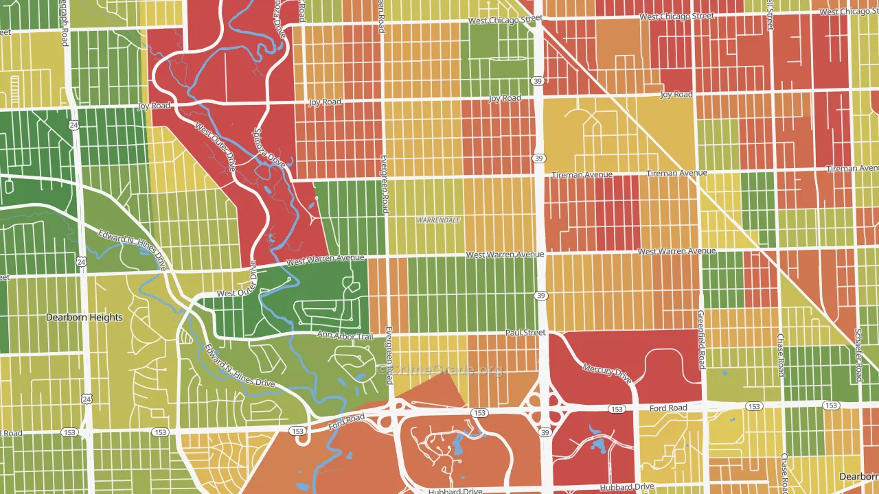Warrendale, Detroit, MI Map of Arson Rates