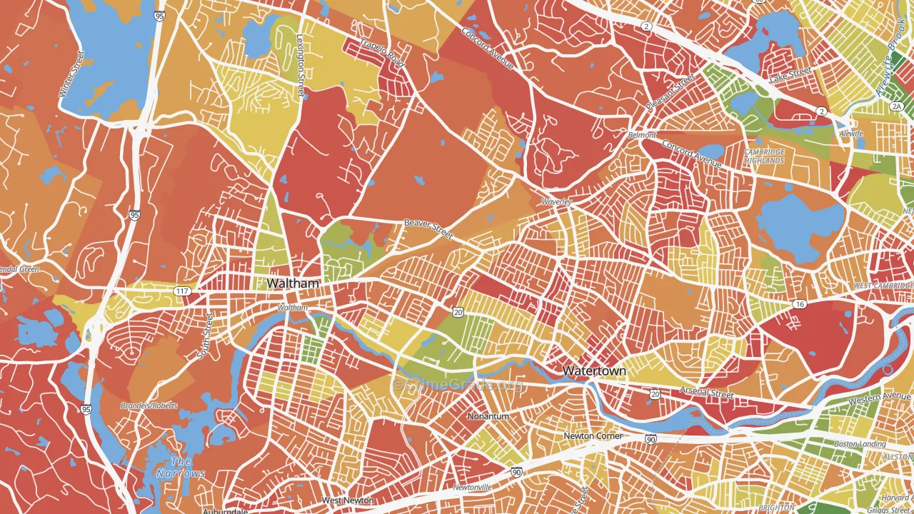 Warrendale, Waltham, MA Map of Arson Rates