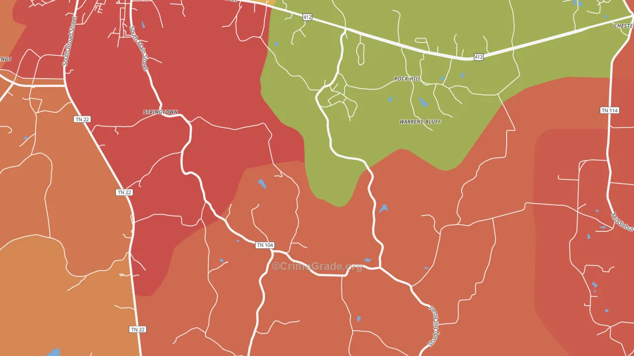 Warrens Bluff, TN Map of Arson Rates