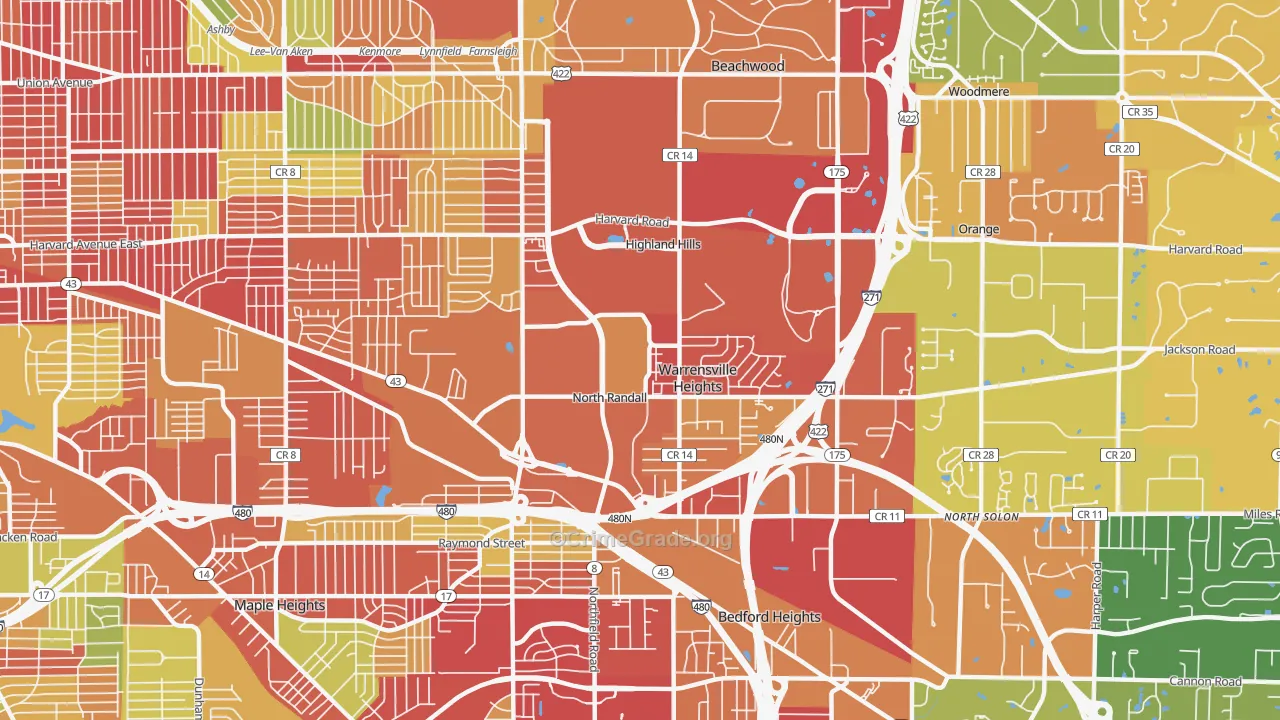 Warrensville Heights, OH Map of Arson Rates