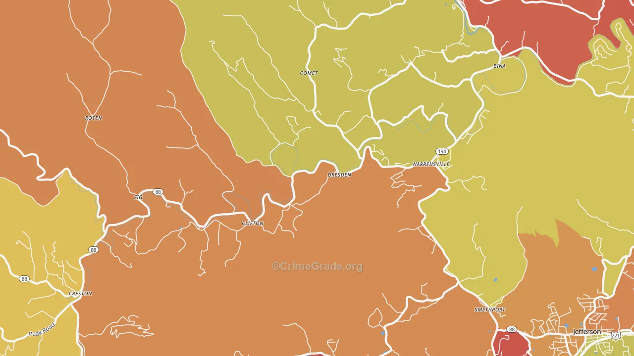 Warrensville, NC Map of Arson Rates